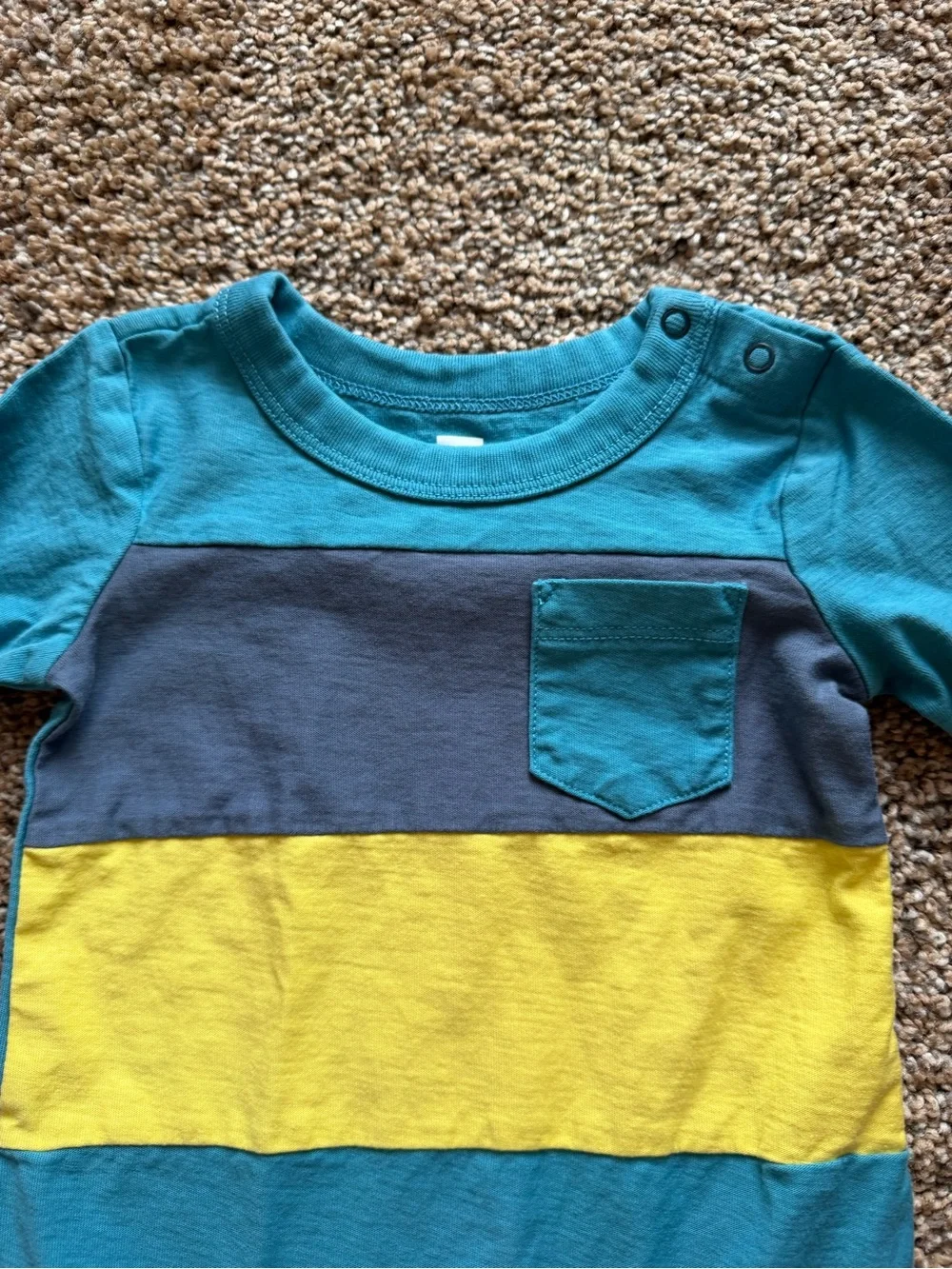 TEA COLLECTION Long Sleeve Pocket Baby Romper in Blue Stripe